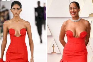 16 egymás melletti kép, amelyek megmutatják, hogyan néznek ki a különböző kifutós ruhák a modelleken és a hírességeken
